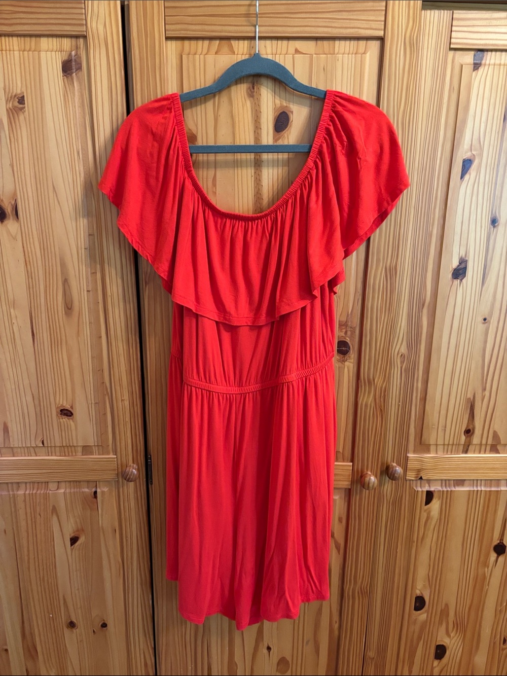 Lane Bryant Bright Red Ruffle-Trim Off-Shoulder Romper w/pockets